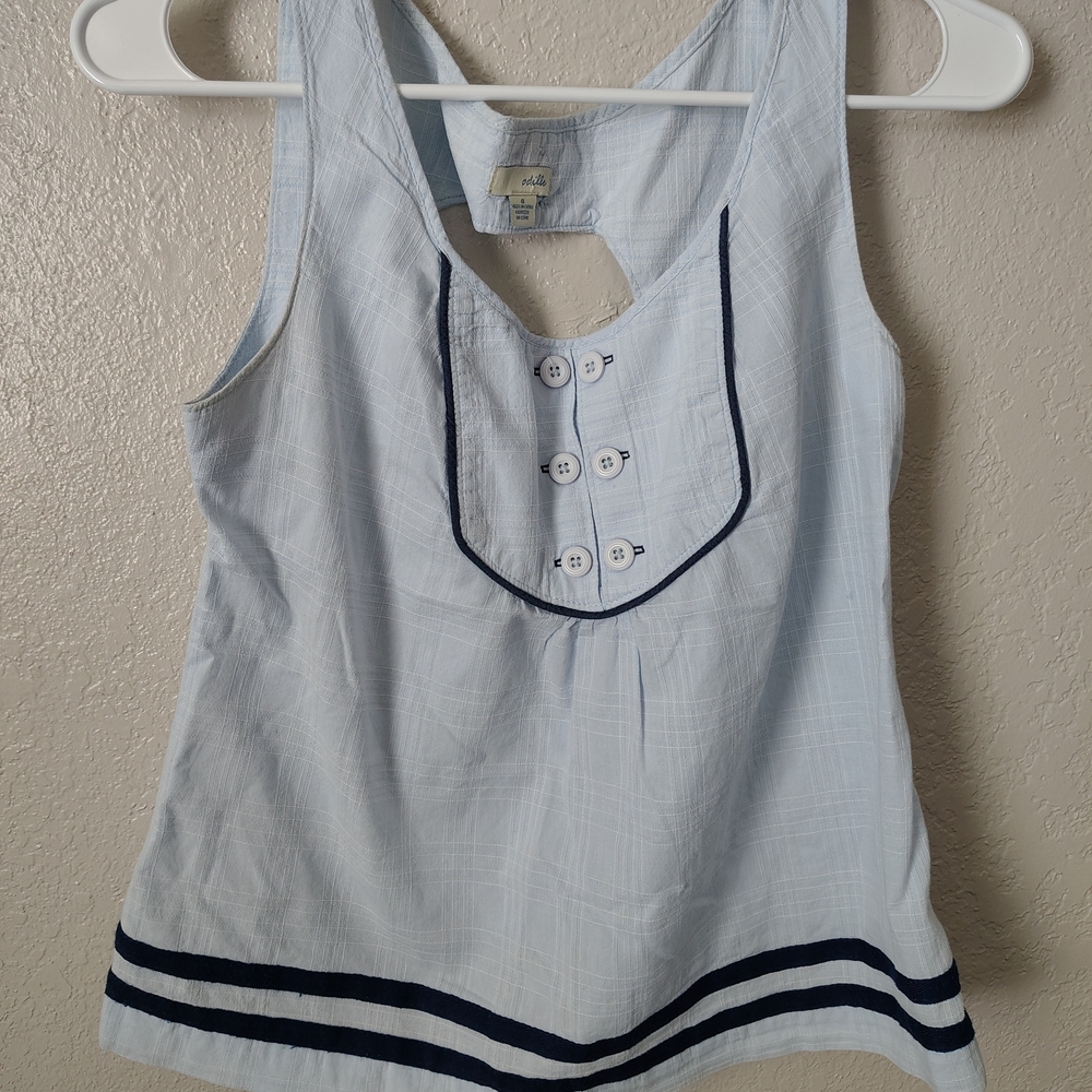 Odille Light Blue Tank Top with Navy Trim